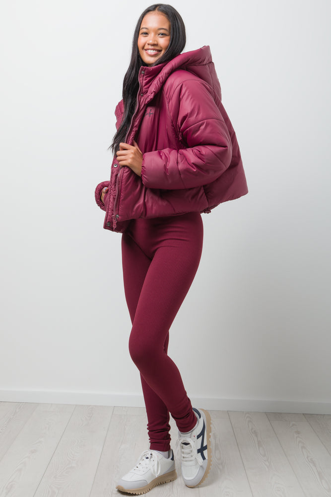 Hooded Puffer Jacket Burgundy