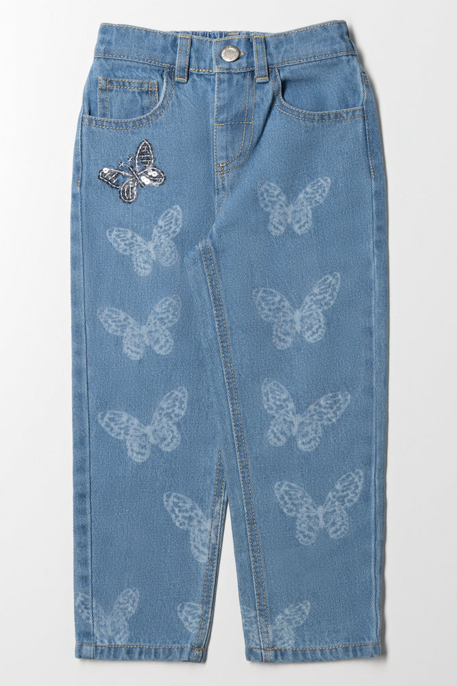 Butterfly Denim Mom Jeans Blue