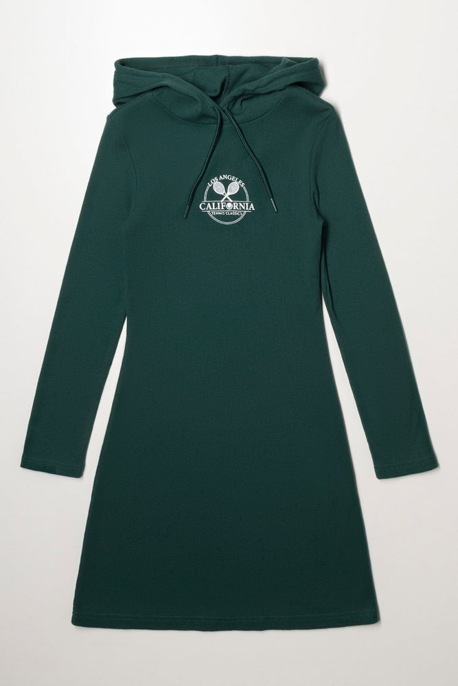 Rib Hooded Dress Green