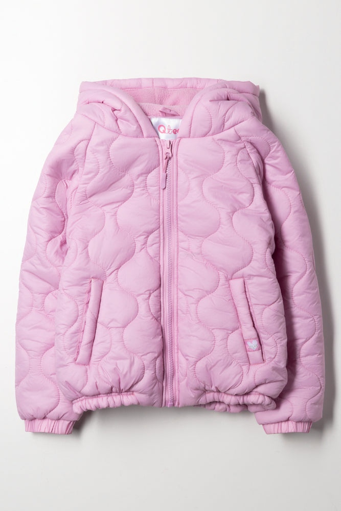 Zip Through Hooded Puffer Jacket Pink