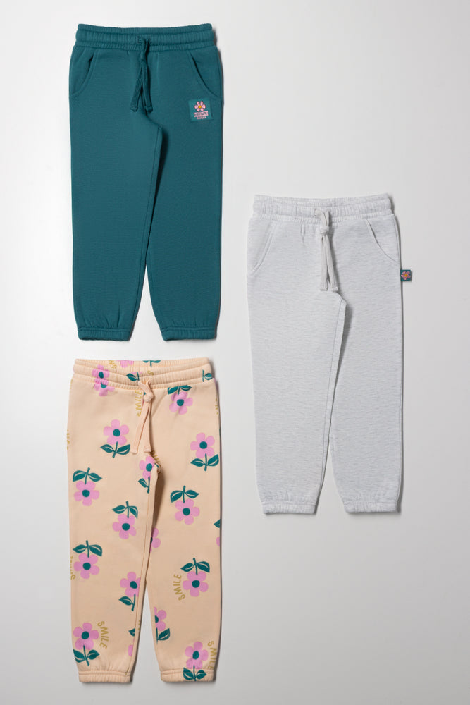 3 Pack Flower Trackpants Green, Yellow And Grey