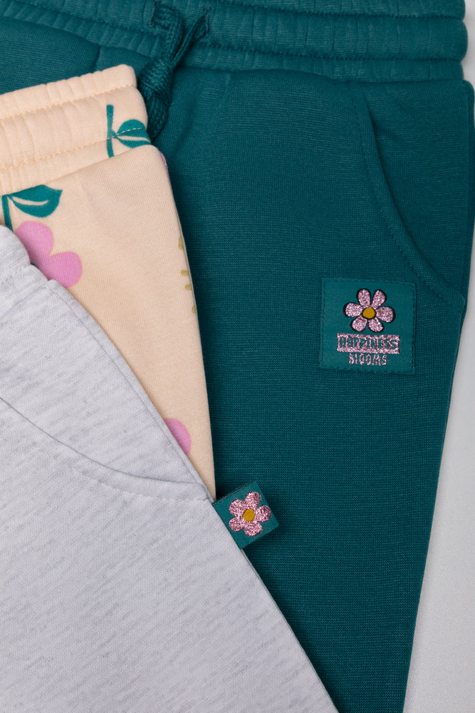 3 Pack Flower Trackpants Green, Yellow And Grey