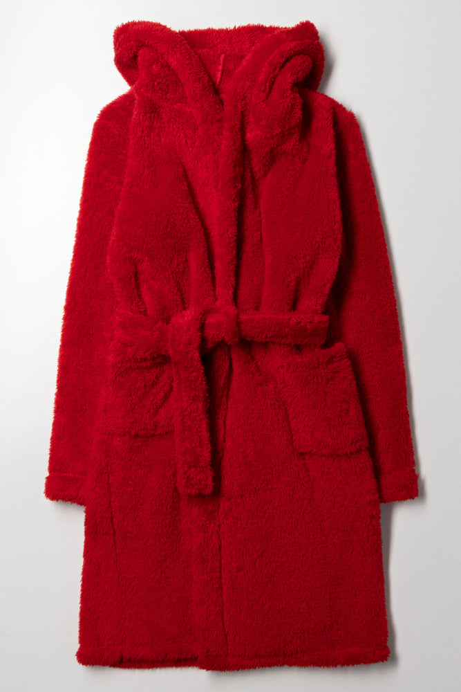 Shaggy Hooded Gown Red