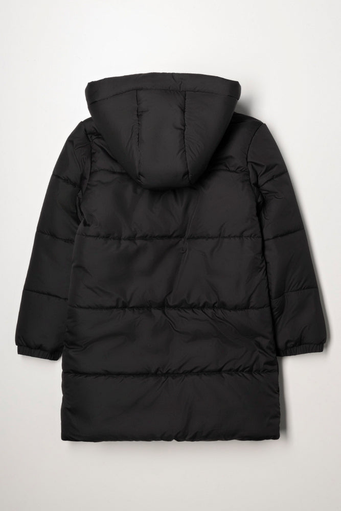 Hooded Long Puffer Jacket Black (2)