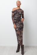 Mesh Animal Print Dress Brown