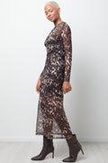 Mesh Animal Print Dress Brown (1)