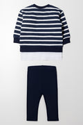 Stripe Fleece Set With Bows Navy (3)