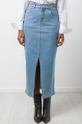 Maxi Denim Skirt With Slit Blue (1)
