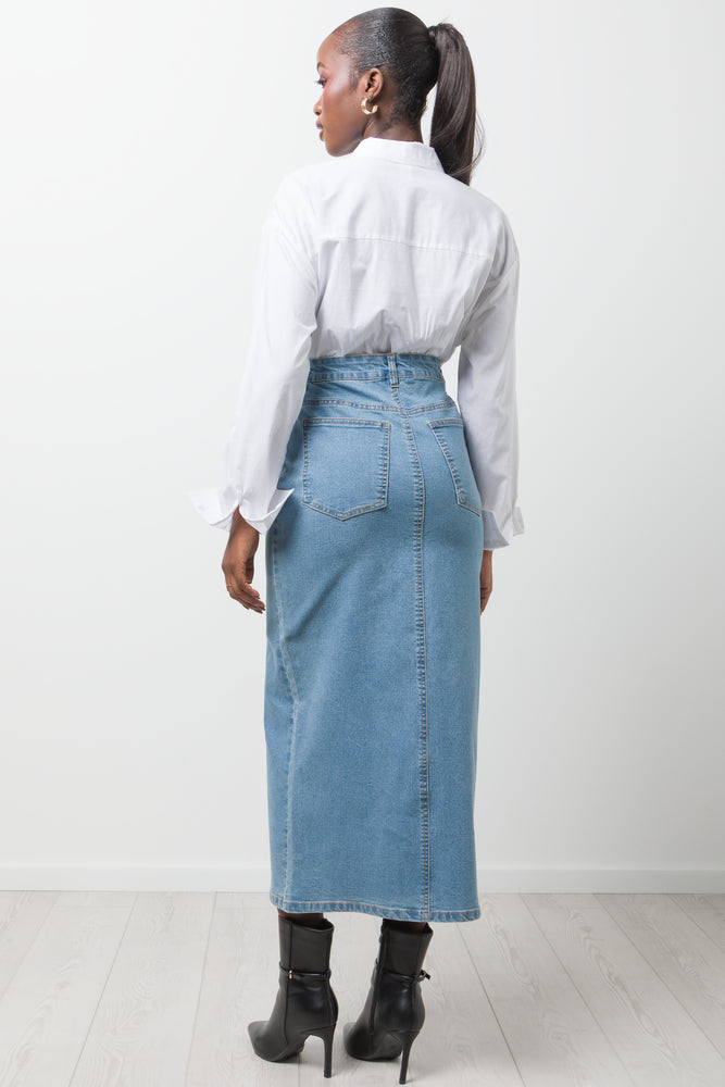 Maxi Denim Skirt With Slit Blue (3)