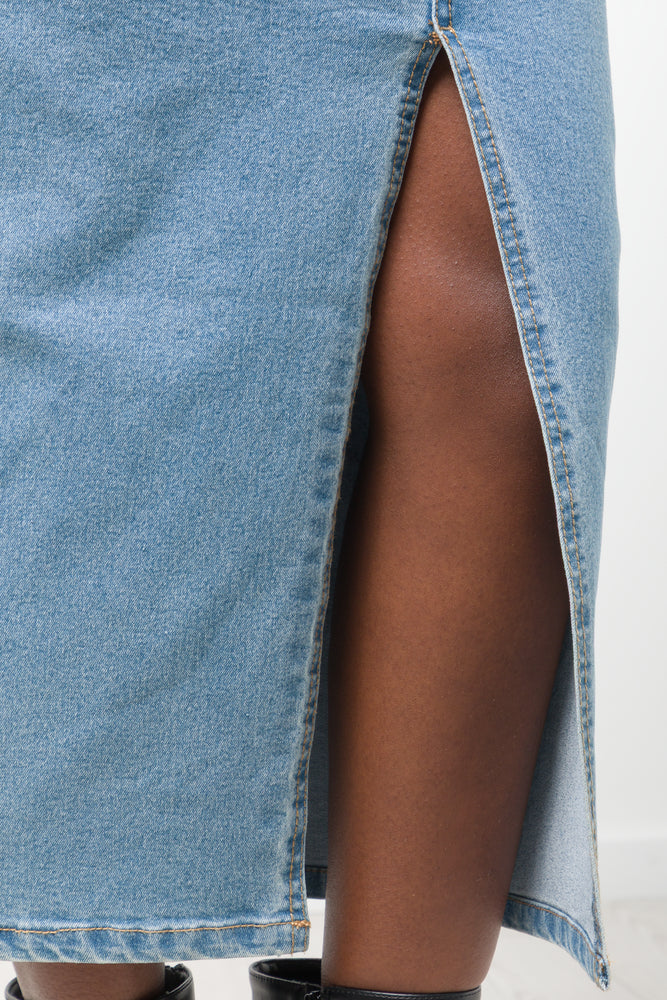 Maxi Denim Skirt With Slit Blue (4)