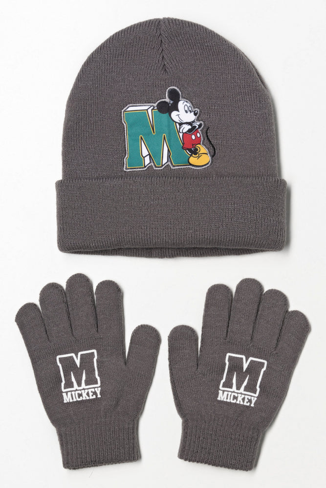 Mickey Mouse Beanie And Gloves Set Dark Grey