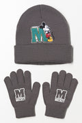 Mickey Mouse Beanie And Gloves Set Dark Grey