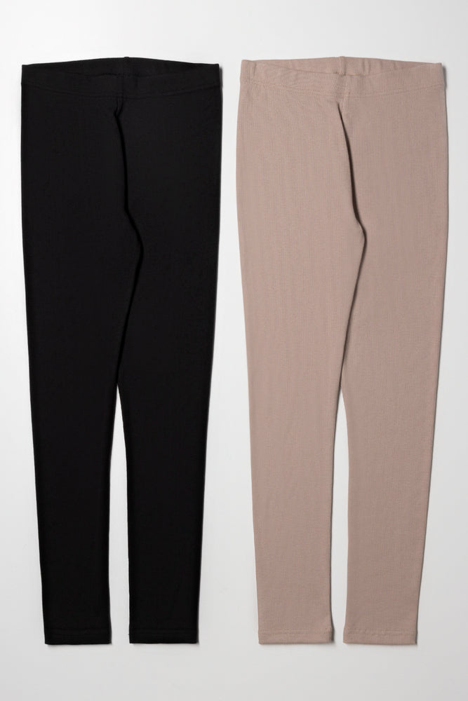 2 Pack Rib Leggings Natural And Black