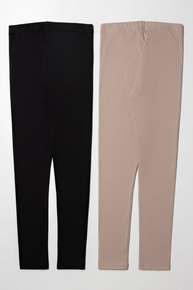 2 Pack Rib Leggings Natural And Black (2)