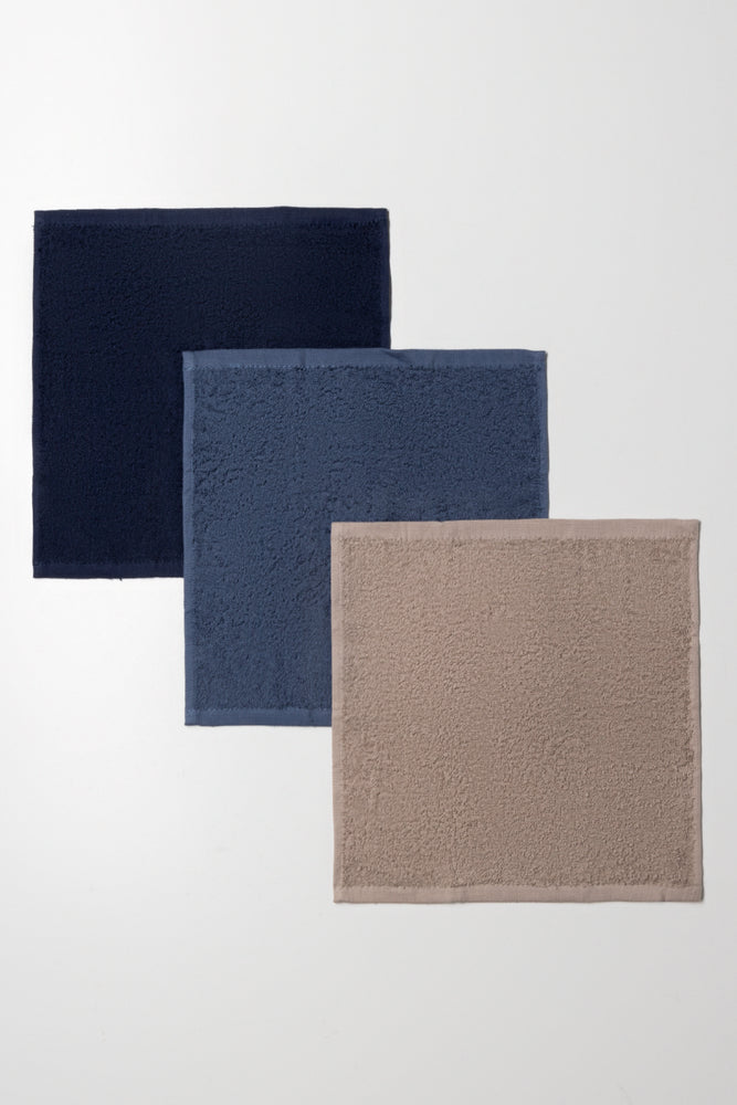 3 Pack Face Cloths Blue And Natural