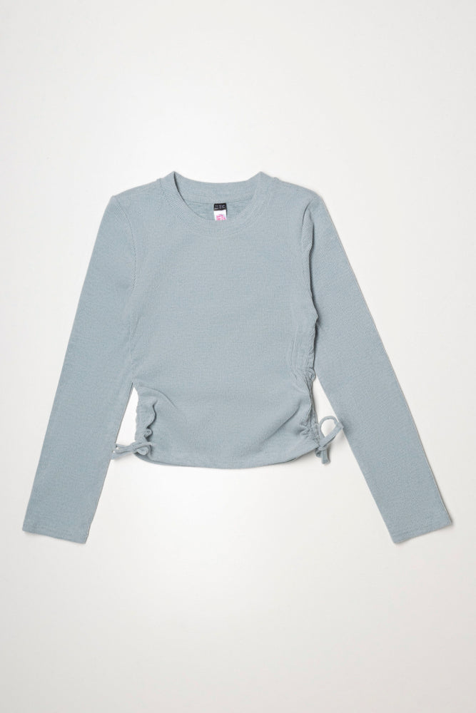 Rib Crew Neck Top Blue