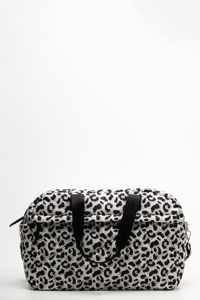 Leopard Print Puffer Weekend Bag Black And White
