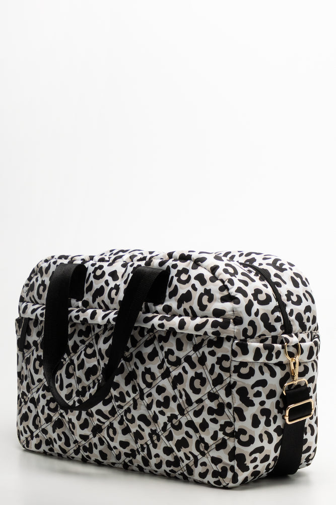 Leopard Print Puffer Weekend Bag Black And White