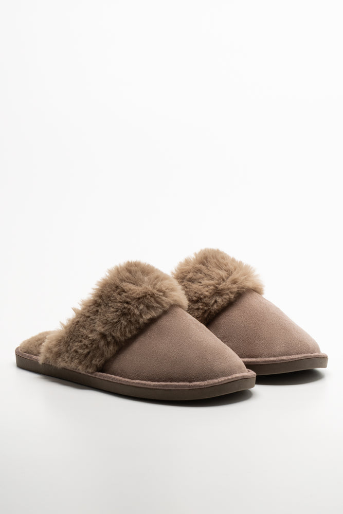 Fur Trim Slippers Natural