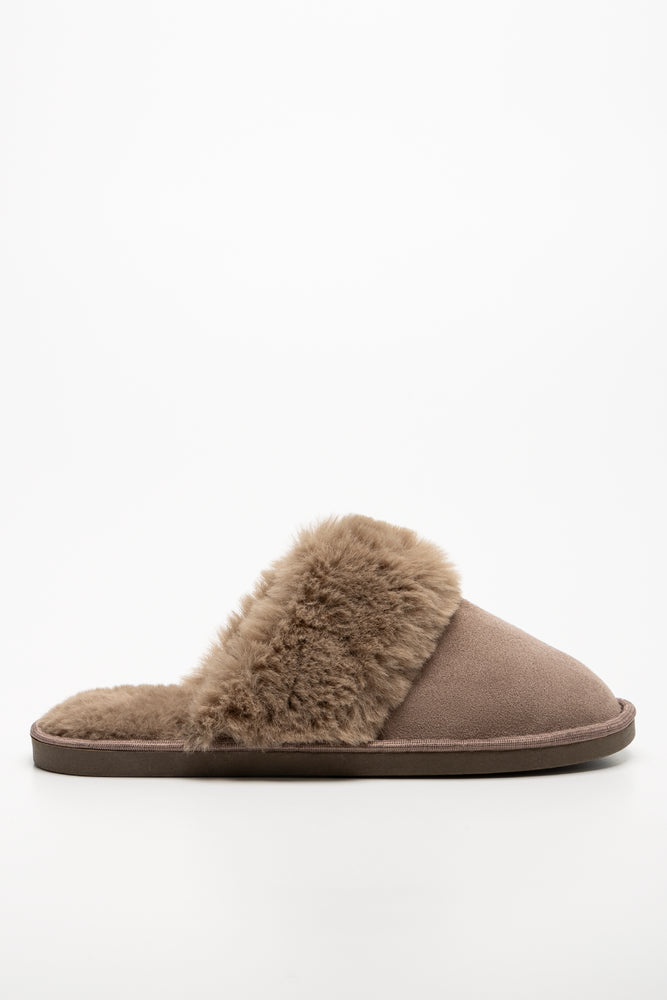 Fur Trim Slippers Natural