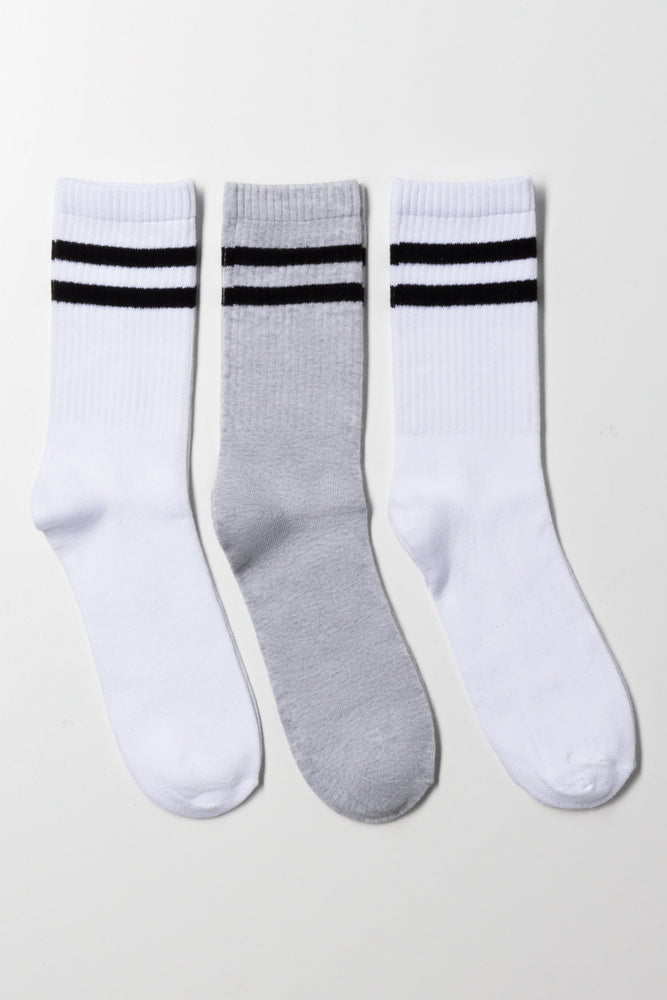Stripe 3 Pack Socks Grey And White