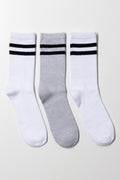 Stripe 3 Pack Socks Grey And White
