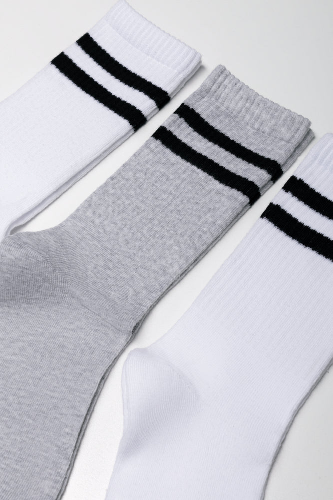 Stripe 3 Pack Socks Grey And White