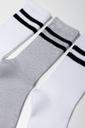 Stripe 3 Pack Socks Grey And White (1)