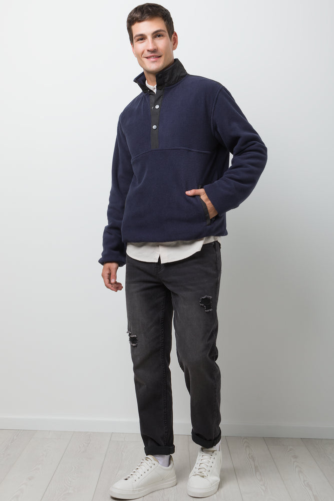 Quarter Button Up Top Navy