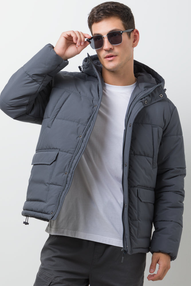 Hooded Puffer Jacket Dark Grey