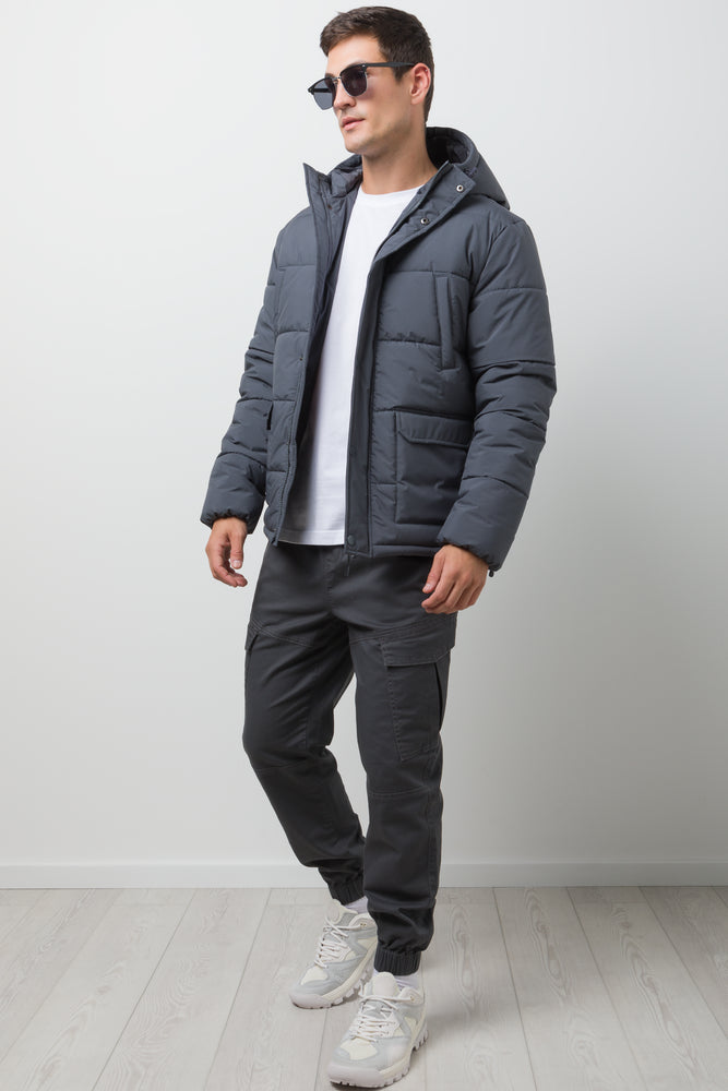 Hooded Puffer Jacket Dark Grey