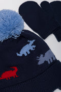 Dinosaur Beanie And Mittens Set Navy (1)