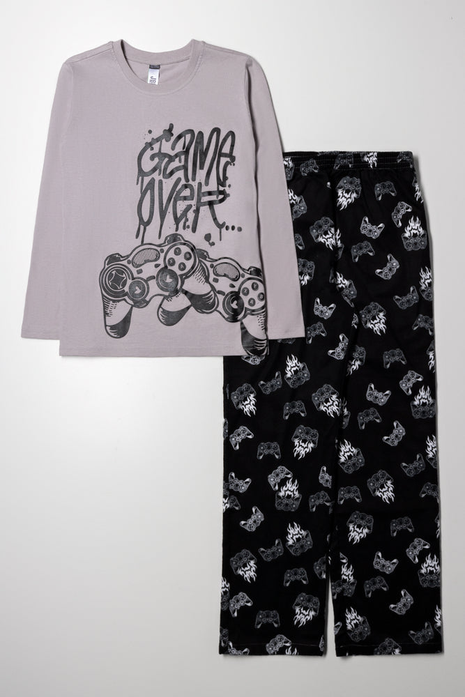 Long Sleeve Flannel Pyjama Set Grey