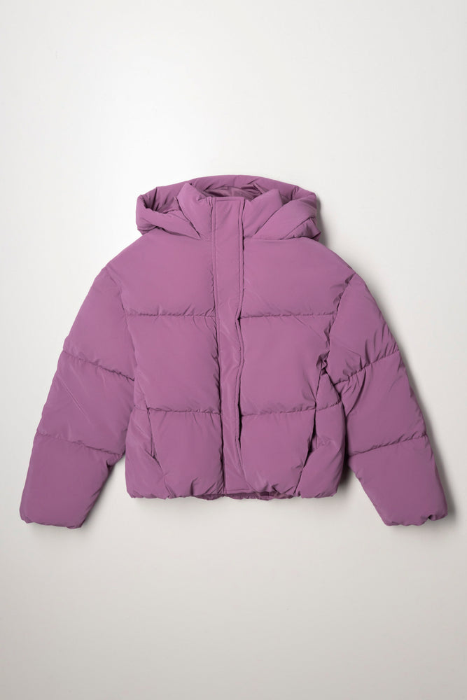 Coated Hooded Puffer Jacket Purple