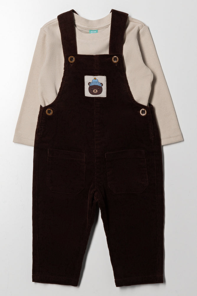 Corduroy Dungaree Set Brown
