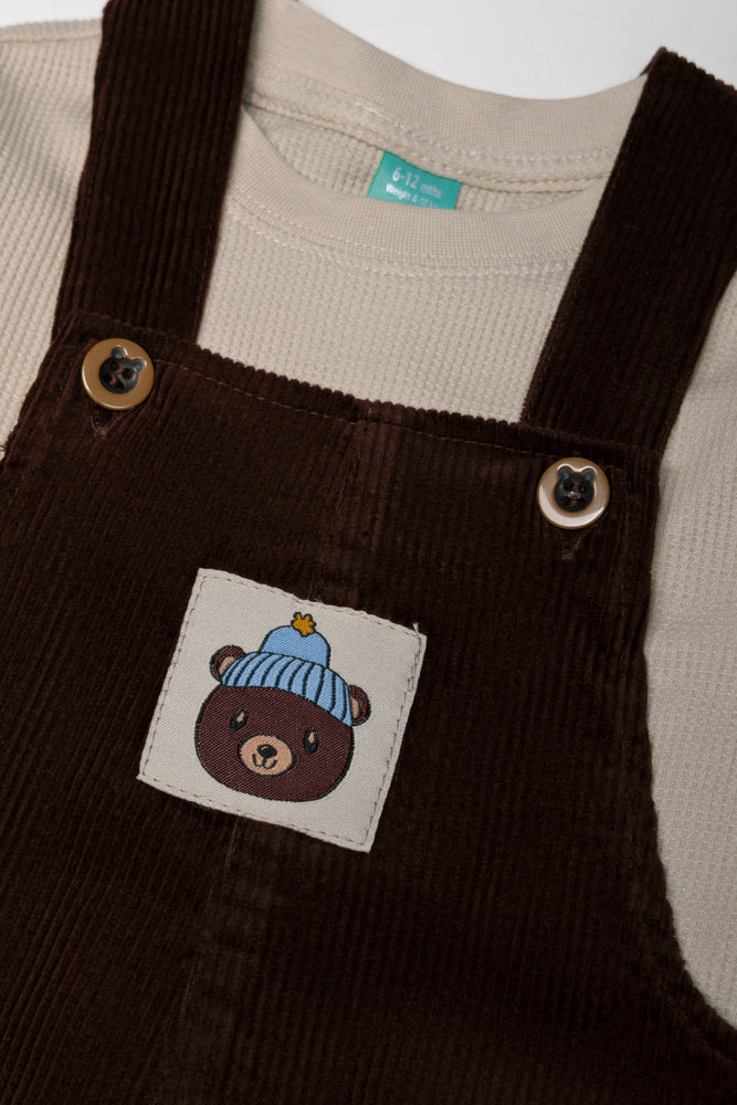 Corduroy Dungaree Set Brown