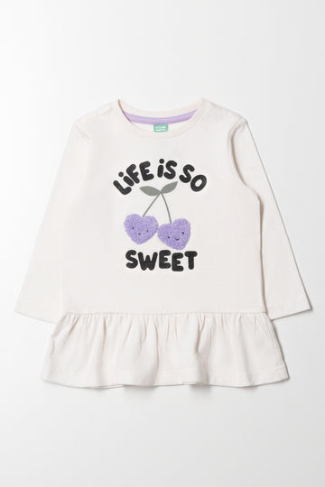 Peplum Long Sleeve T-Shirt Cream