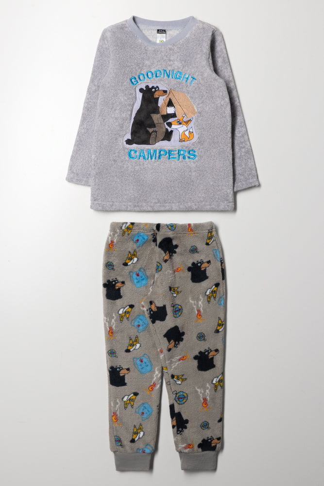 Camping Long Sleeve Fleece Pyjama Set Grey