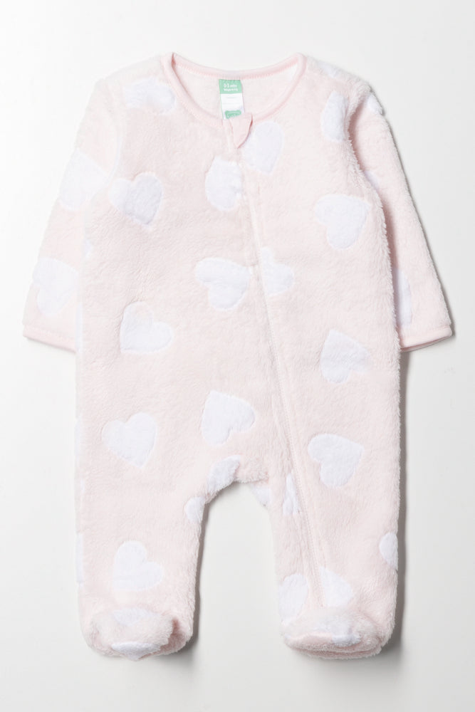 Heart Embossed Babygrow Pink