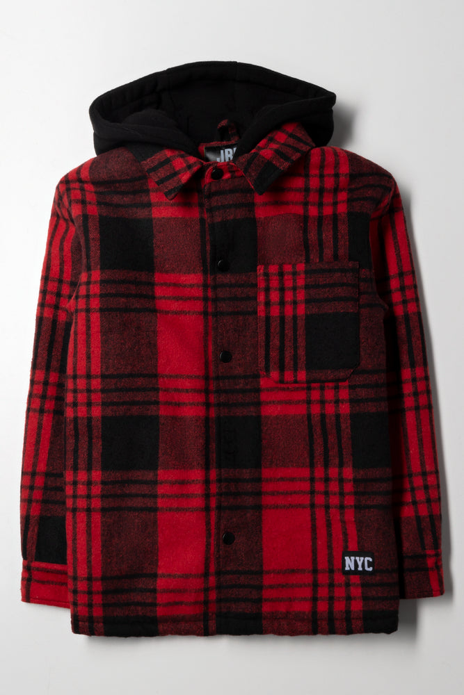 Hooded Shacket Red And Black