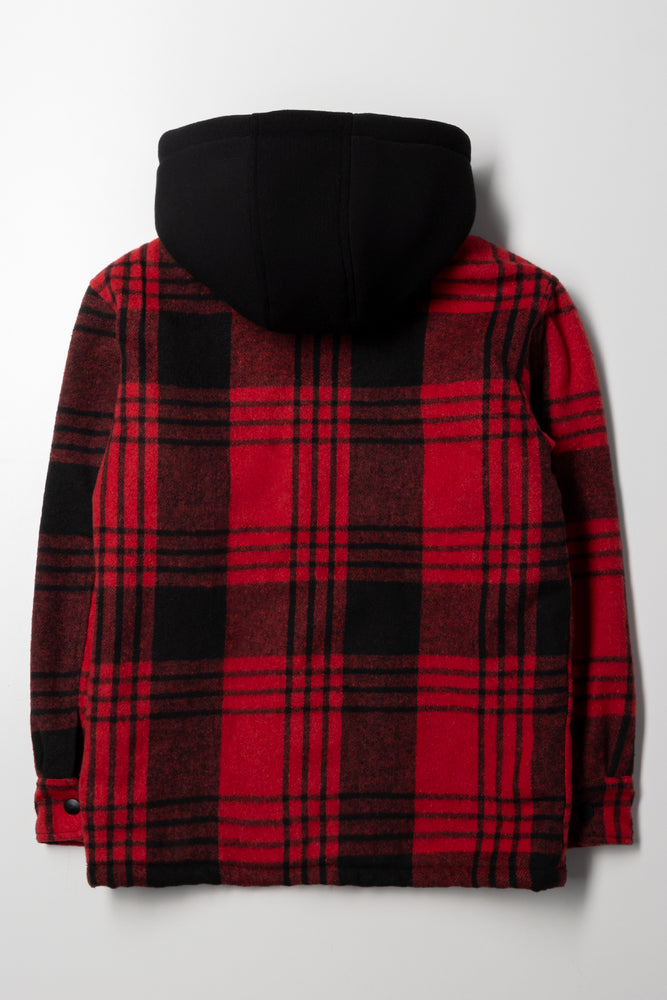 Hooded Shacket Red And Black (3)
