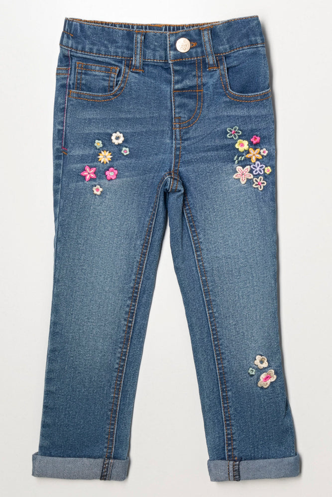 Flower Skinny Denim Jeans Blue