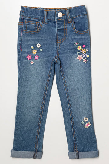 Flower Skinny Denim Jeans Blue