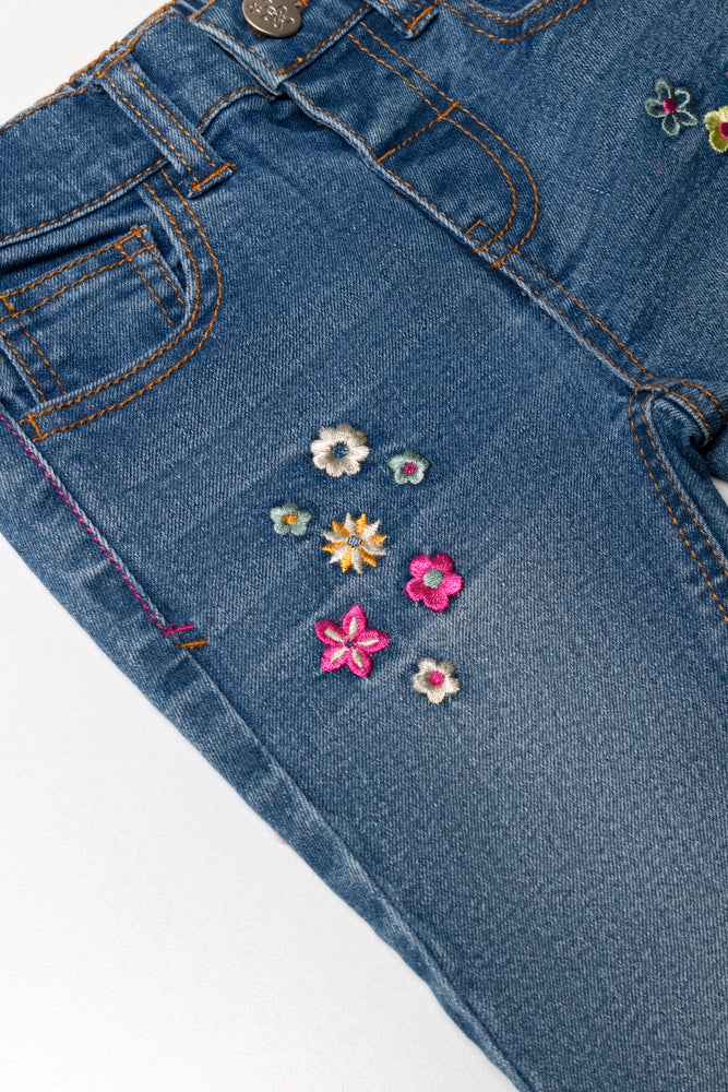 Flower Skinny Denim Jeans Blue (1)