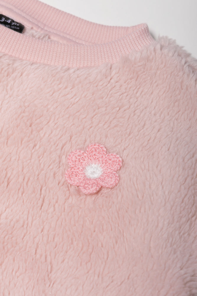 Shaggy Fleece Crew Neck And Leggings Set Pink