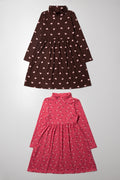 2 Pack Cherry Poloneck Dress Pink And Brown