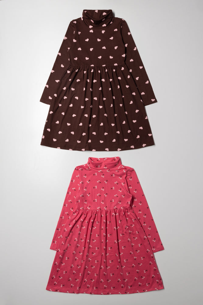2 Pack Cherry Poloneck Dress Pink And Brown