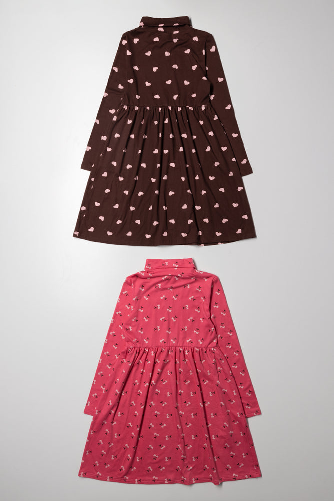 2 Pack Cherry Poloneck Dress Pink And Brown (3)