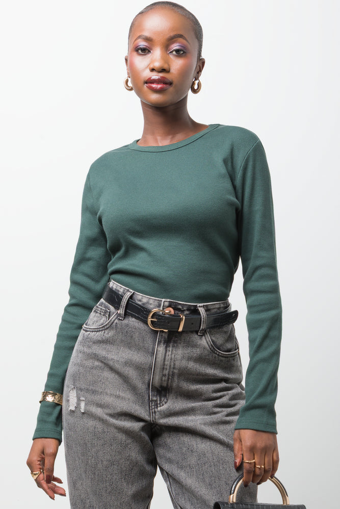 Rib Long Sleeve T-Shirt Green