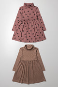 2 Pack Poloneck Dresses Pink And Brown